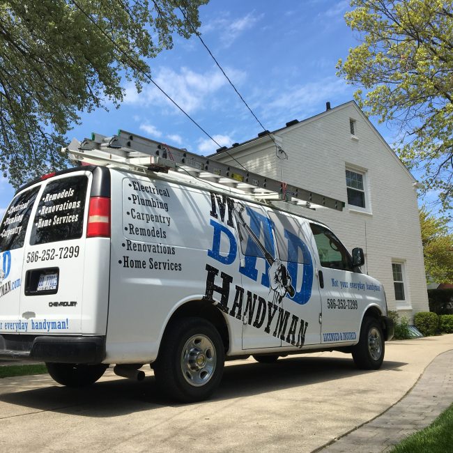 Mad Dad Handyman Van in Front of Macomb County Home